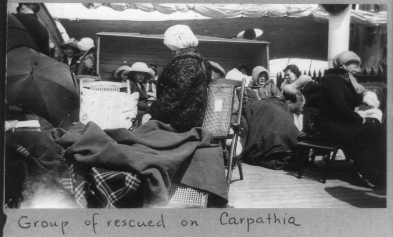 Titanic survivors resting aboard Carpathia after their rescue